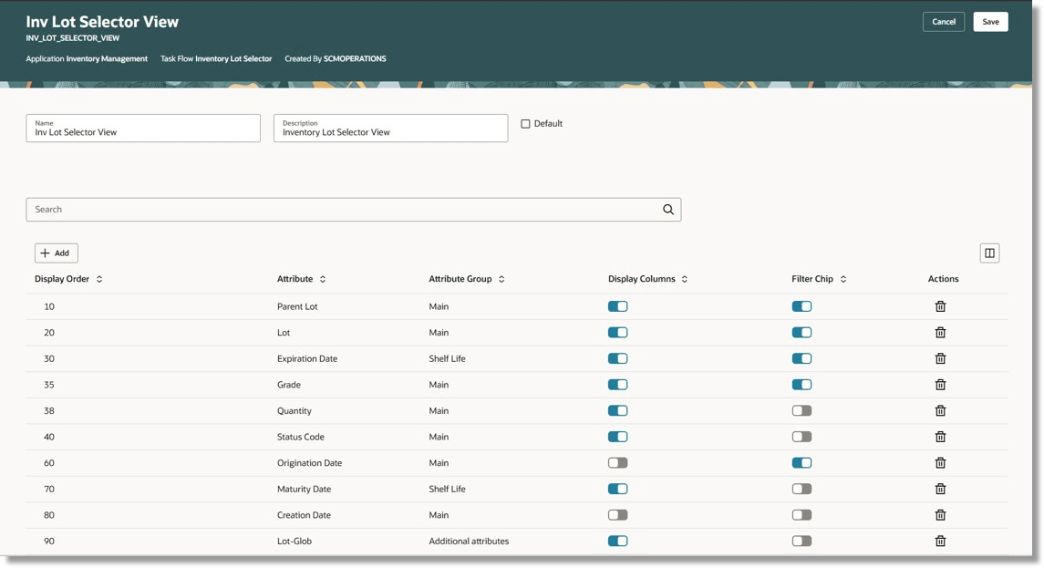 Lot Selector View