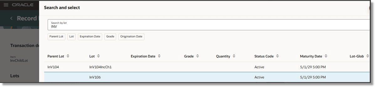 Lot Selector on a transactional page