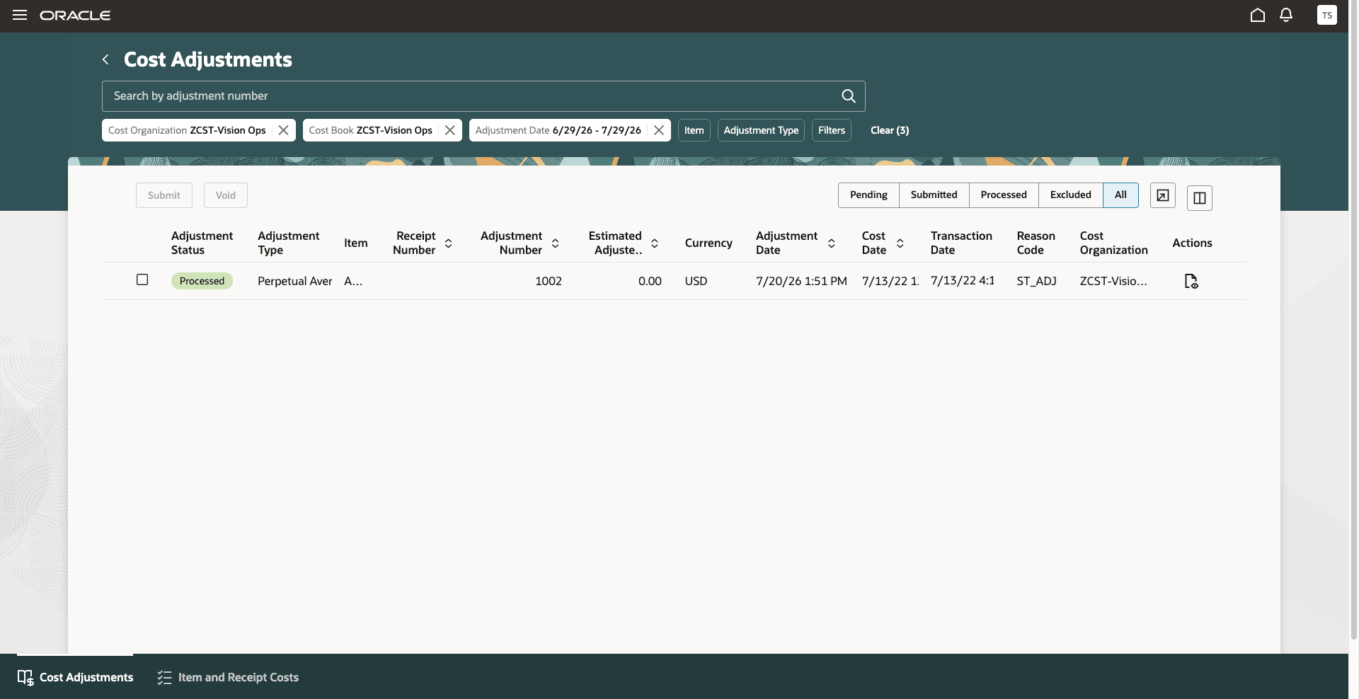 Figure 3: View the selected Cost Organization on the target page.