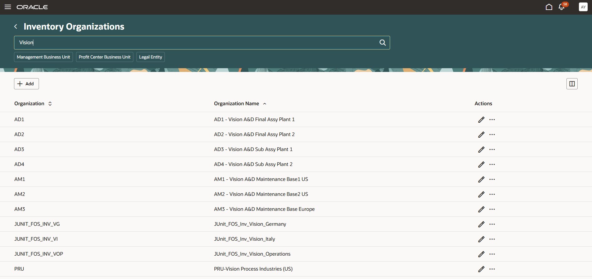 Manage Inventory Organizations