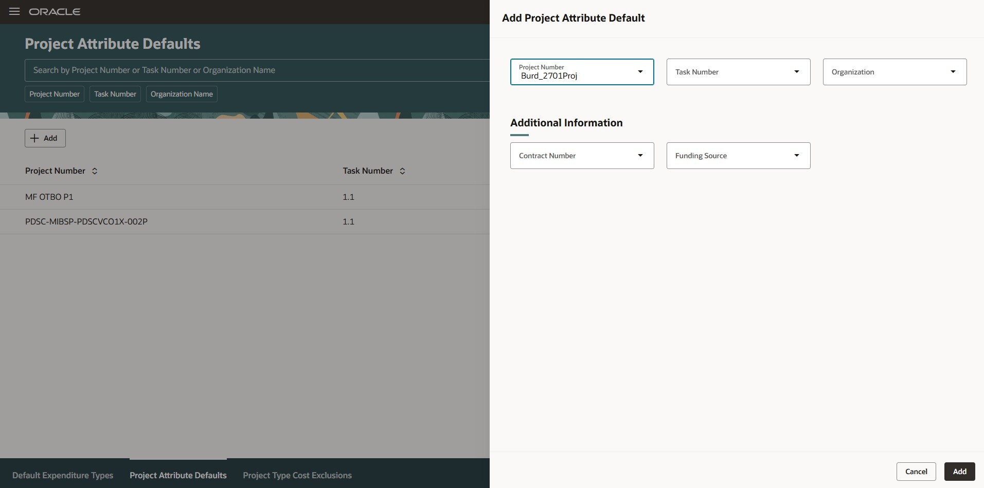 Project Attribute Defaults