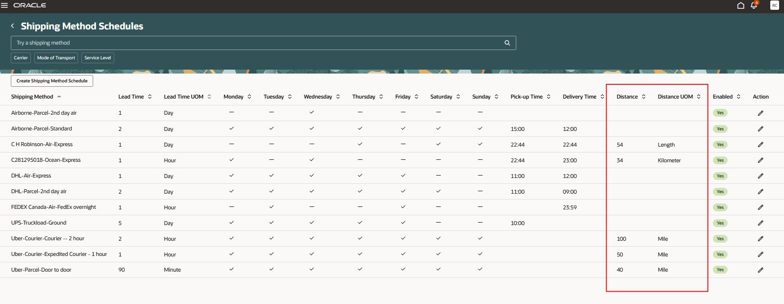 Shipping Method Schedules UI with Distance Limits