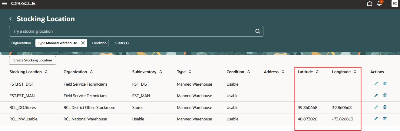 Stocking Locations UI with Latitude and Longitude