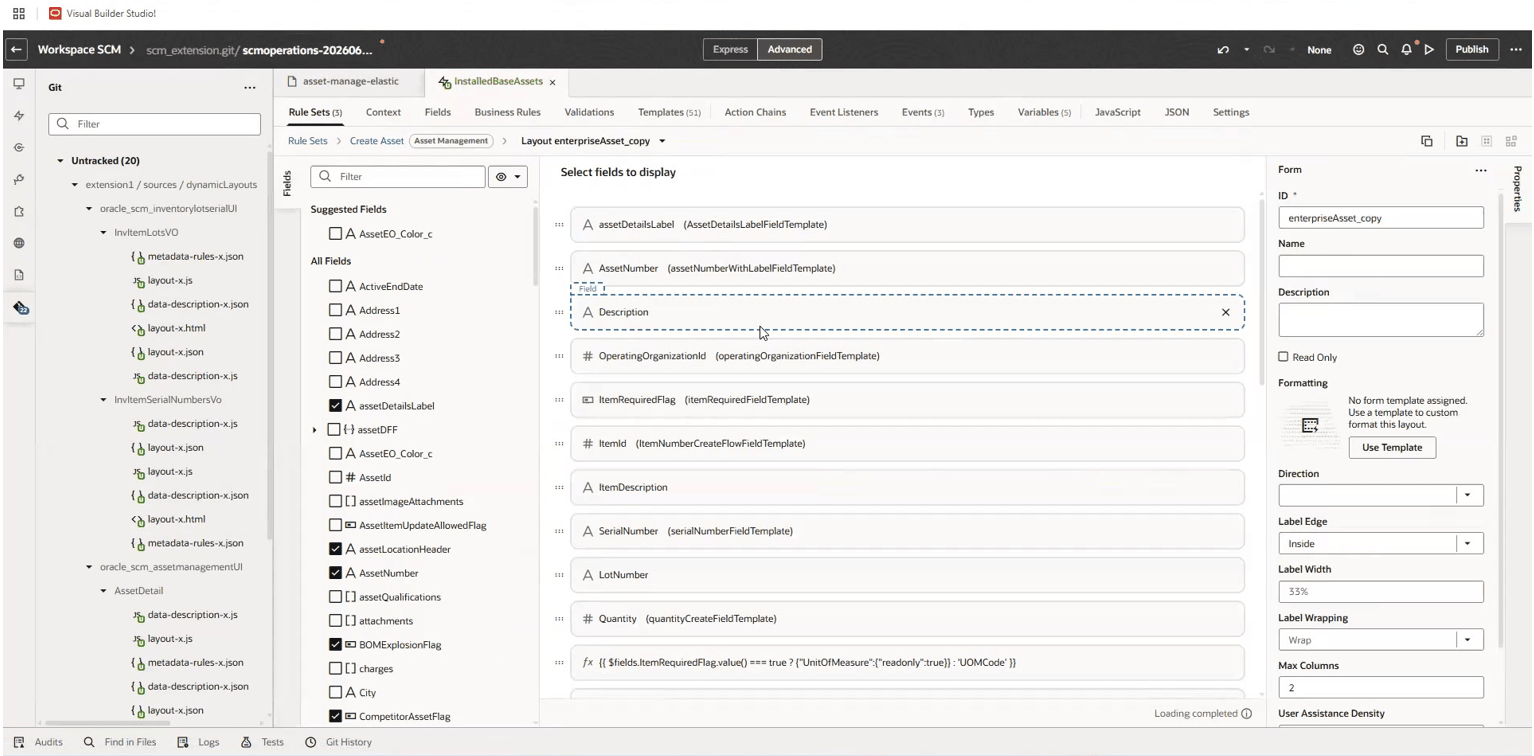 Visual Builder Studio layout. 