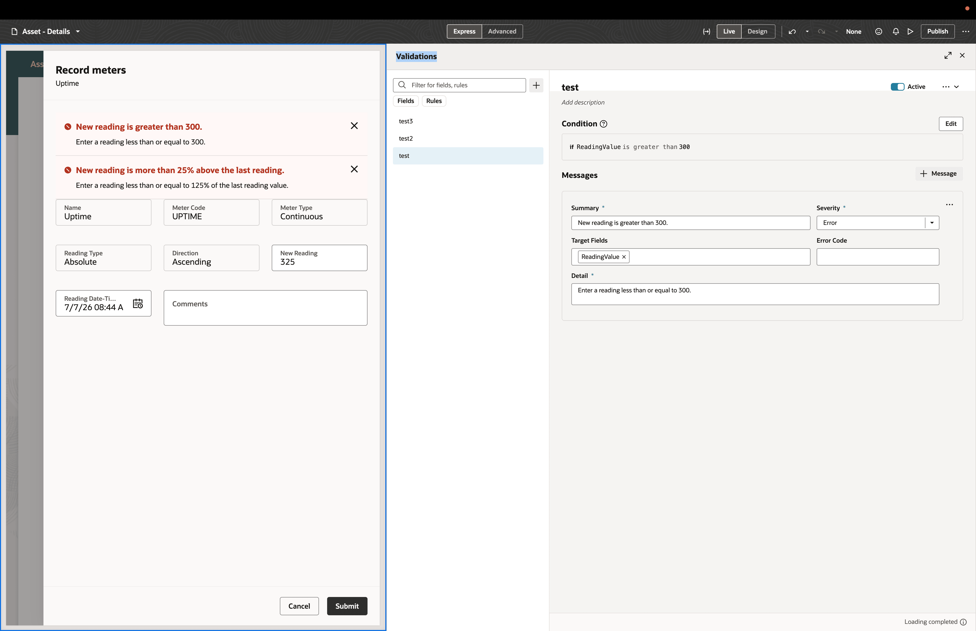 Example of asset meter reading validation using Business Rules