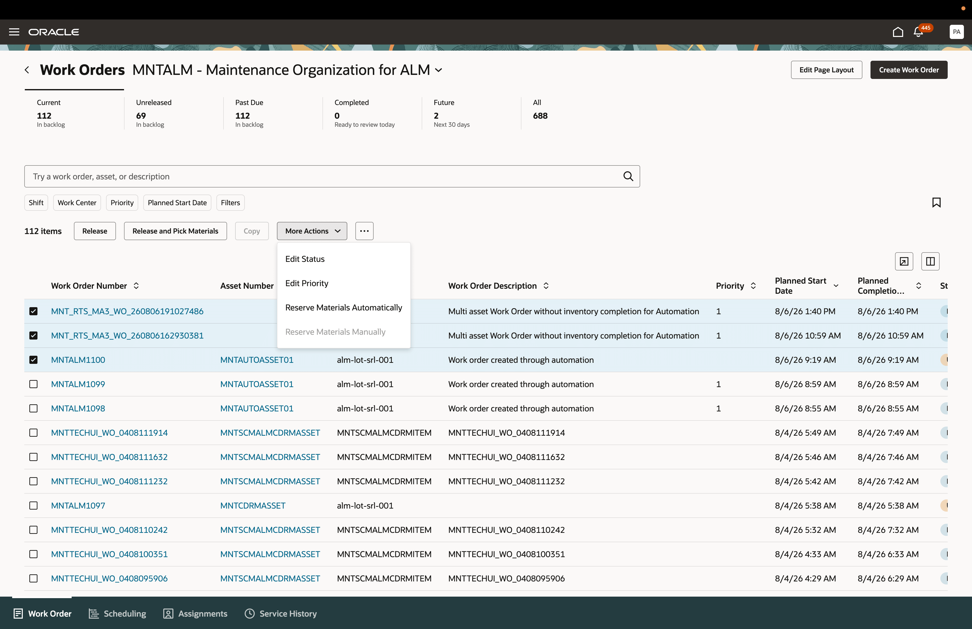 New actions for multiple work orders in Maintenance Supervision