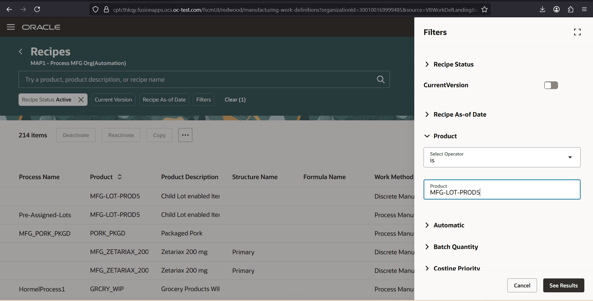 Filters on the Recipes Page
