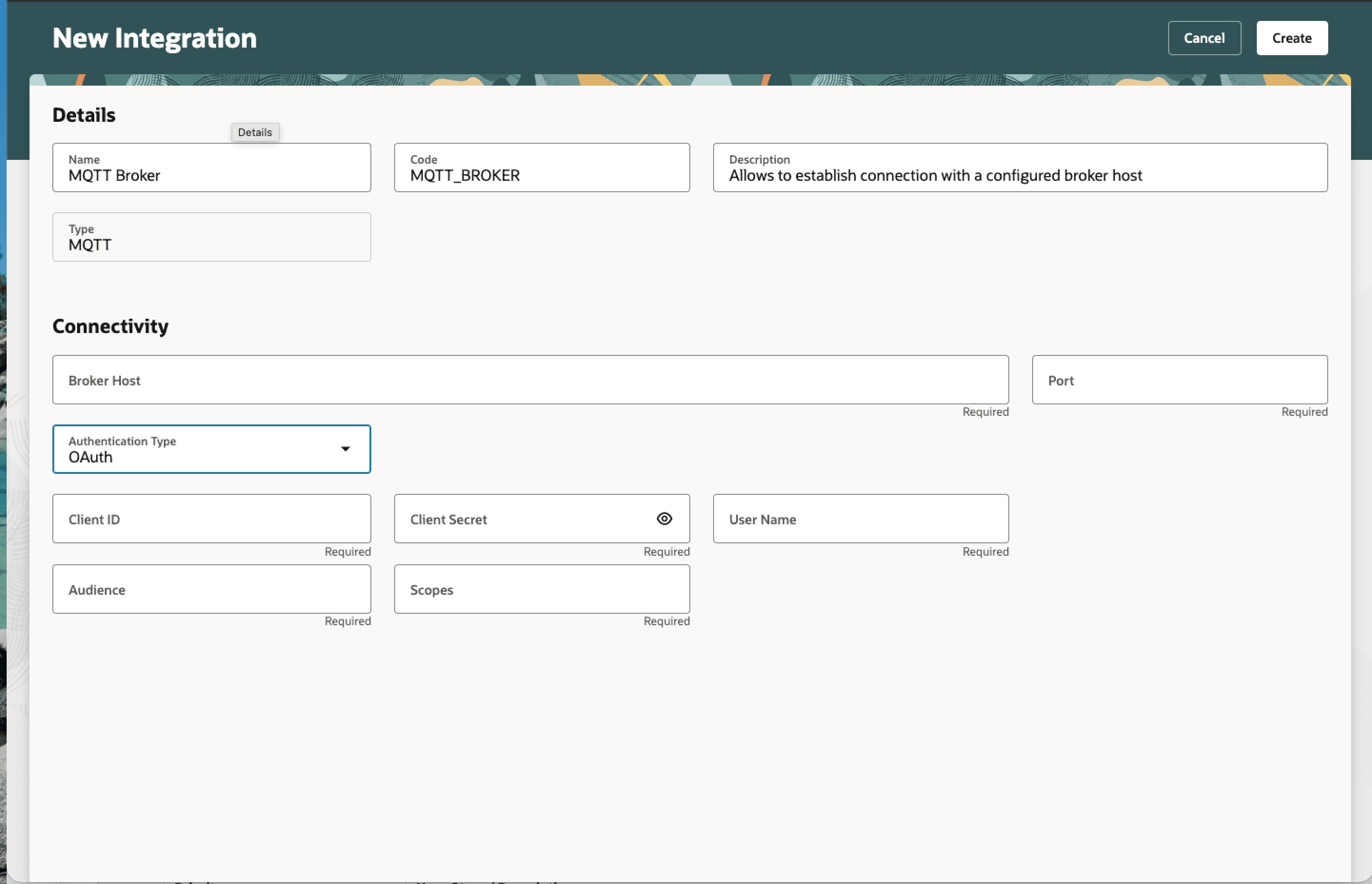 OAuth details for configuring integration