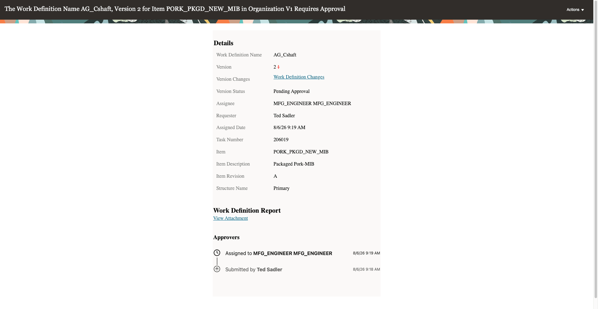 Approval notification containing deep link and recipe&nbsp;report attachment