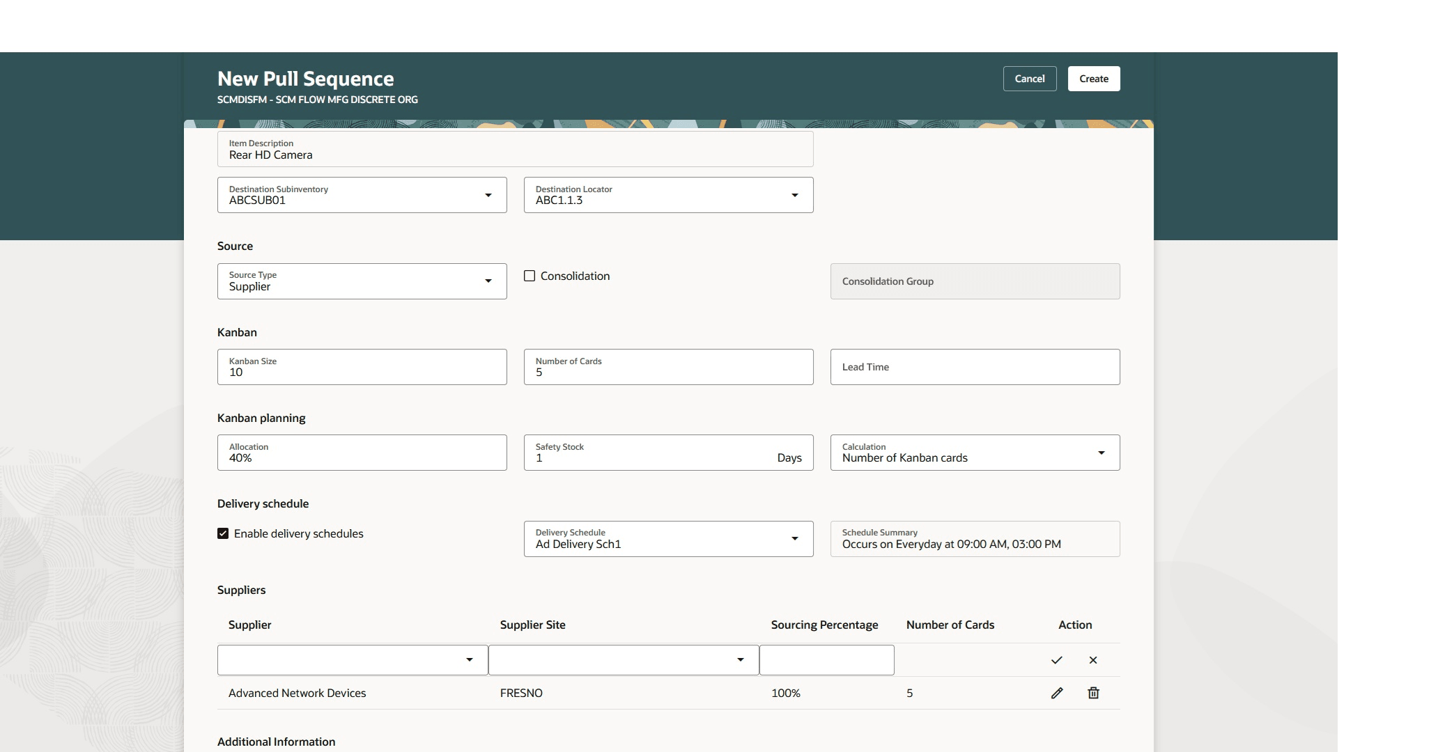 Associating delivery schedule to a pull sequence