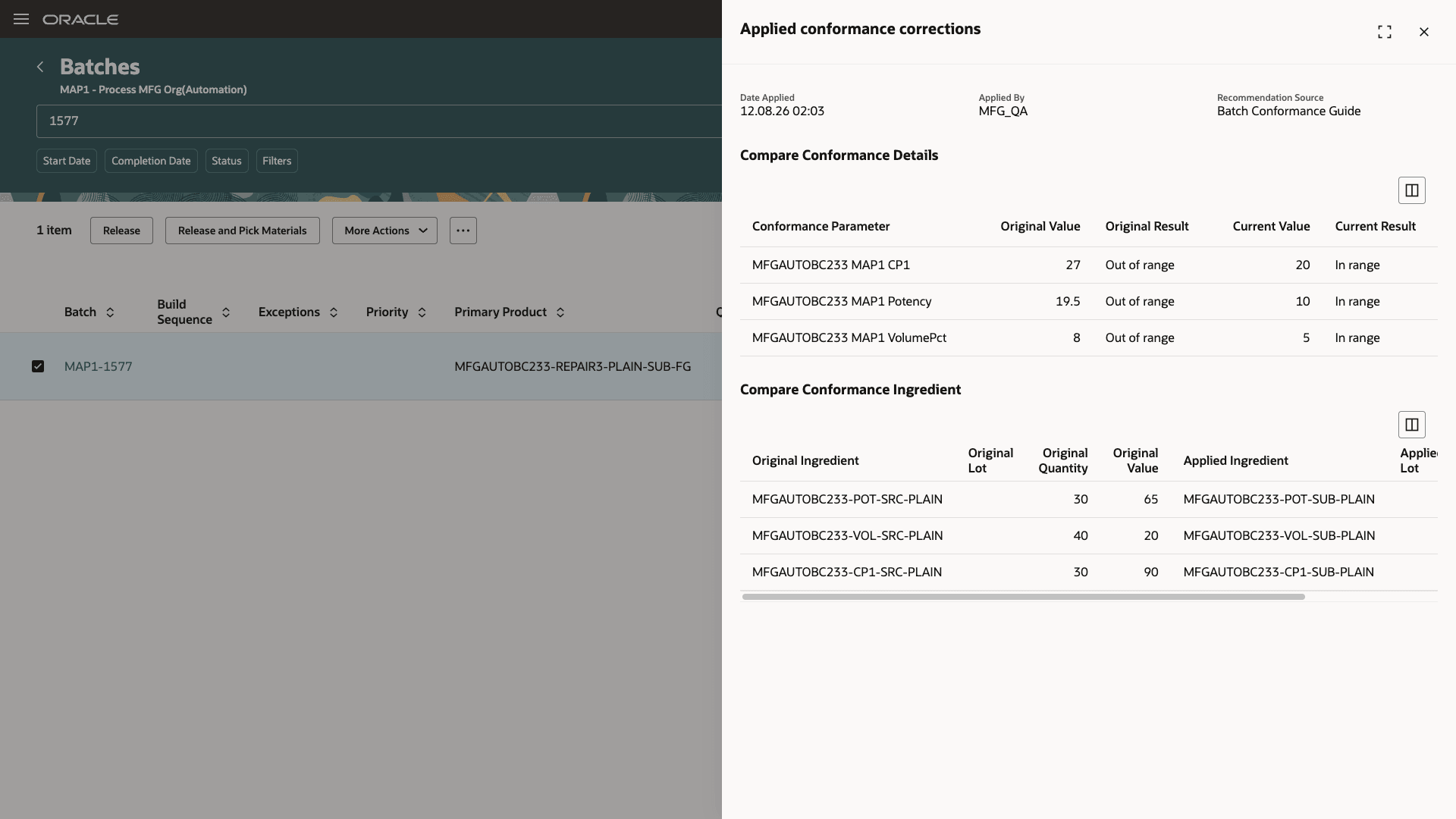 Batch corrections audit screen