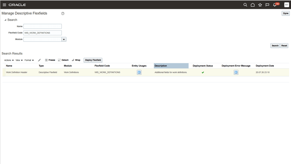 Work Definition Header Flexfields
