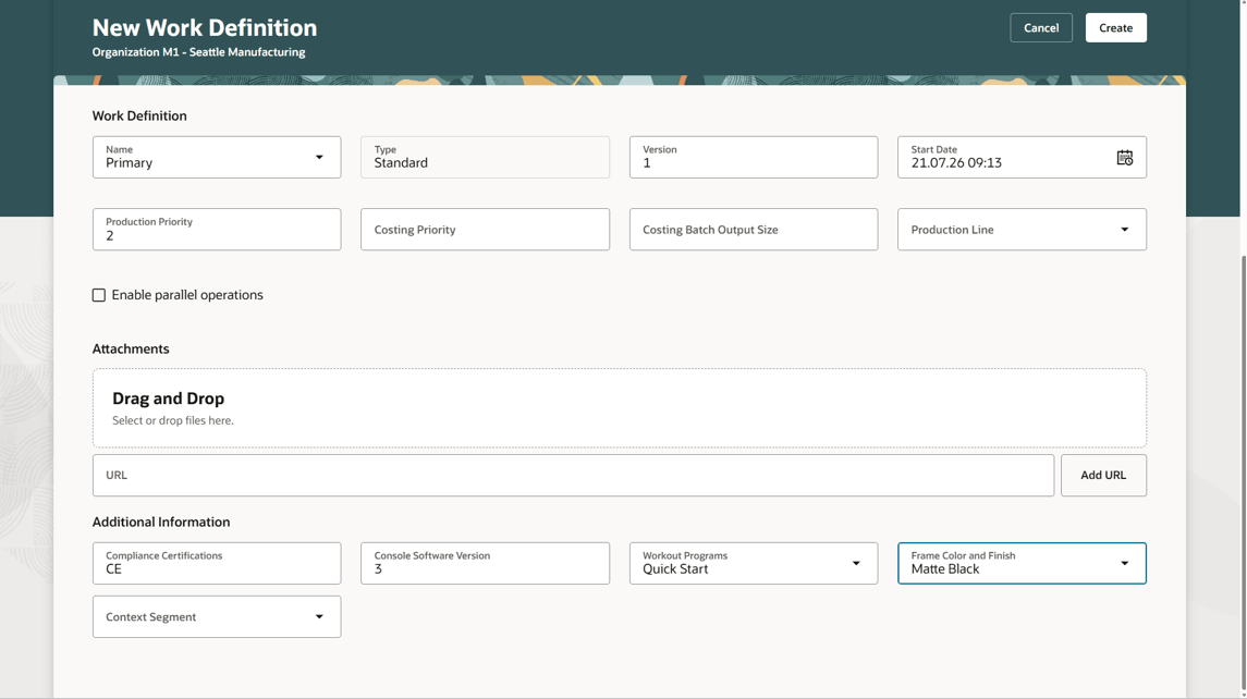 Capture descriptive flex field segments on work definition header
