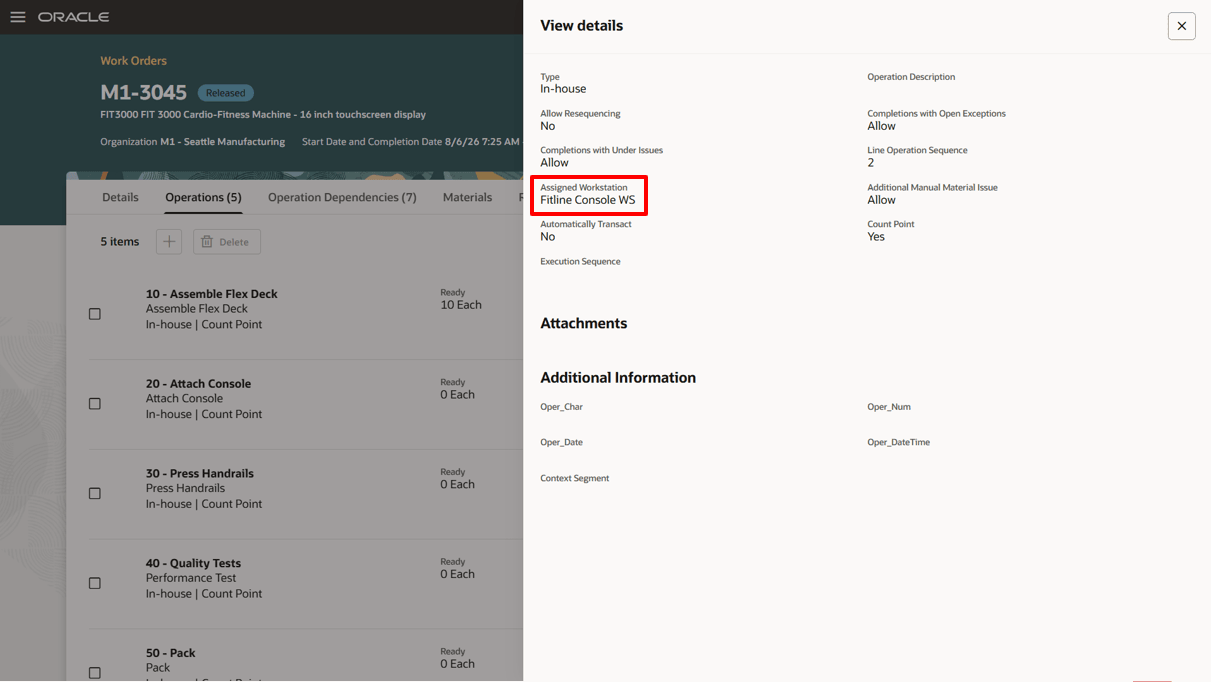 Work Order Operation with Assigned Workstation