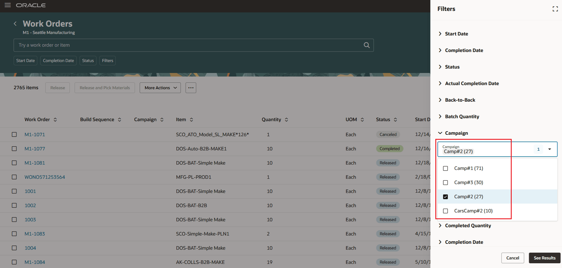 Search Work Orders by Campaign