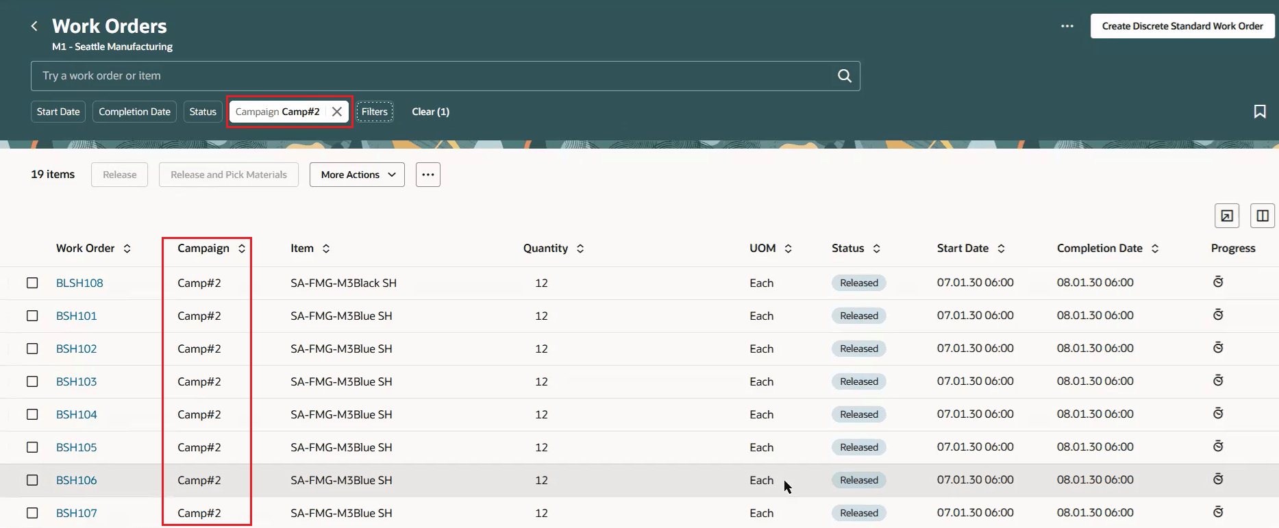 View Work Orders based on Campaign details