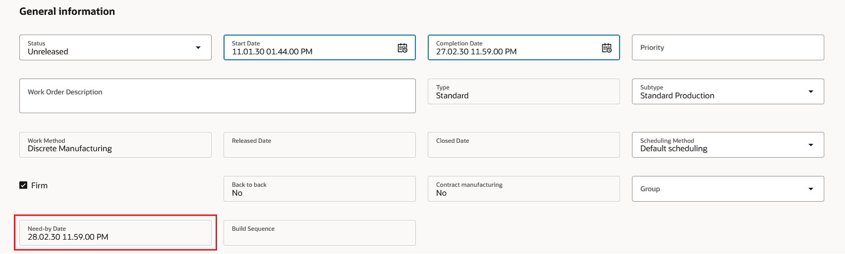 Work Order Need-by date