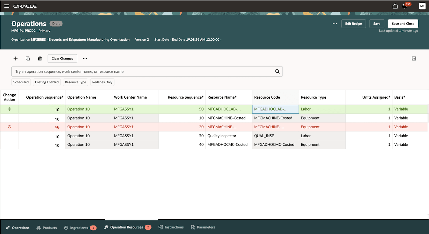 Redline Changes for Operation Resource Addition and Deletion