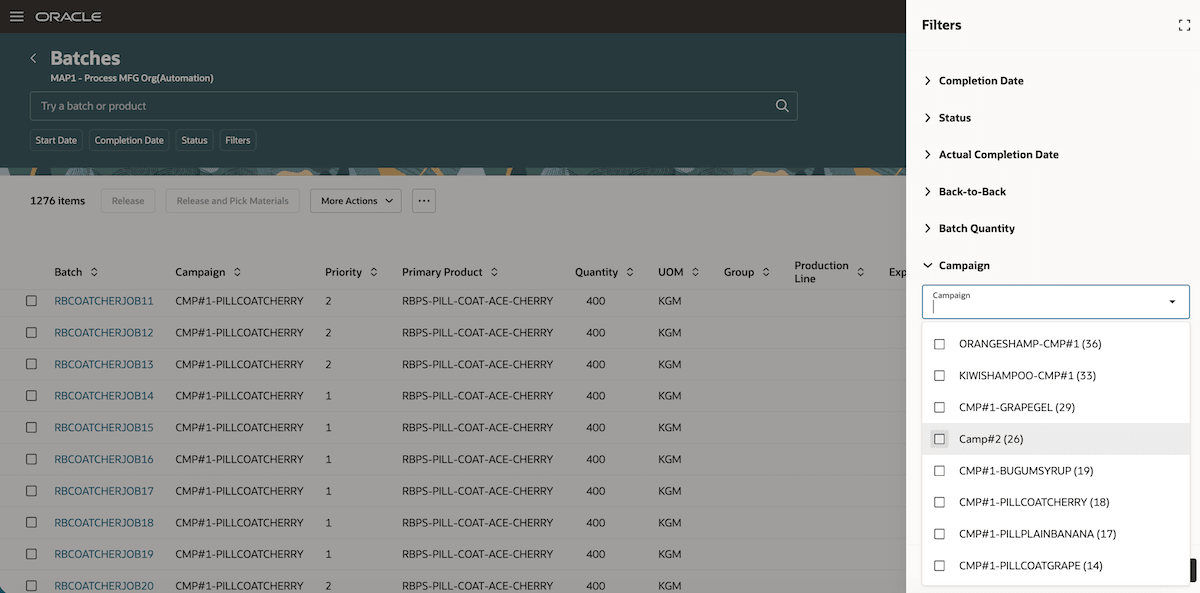 Search batches by Campaign