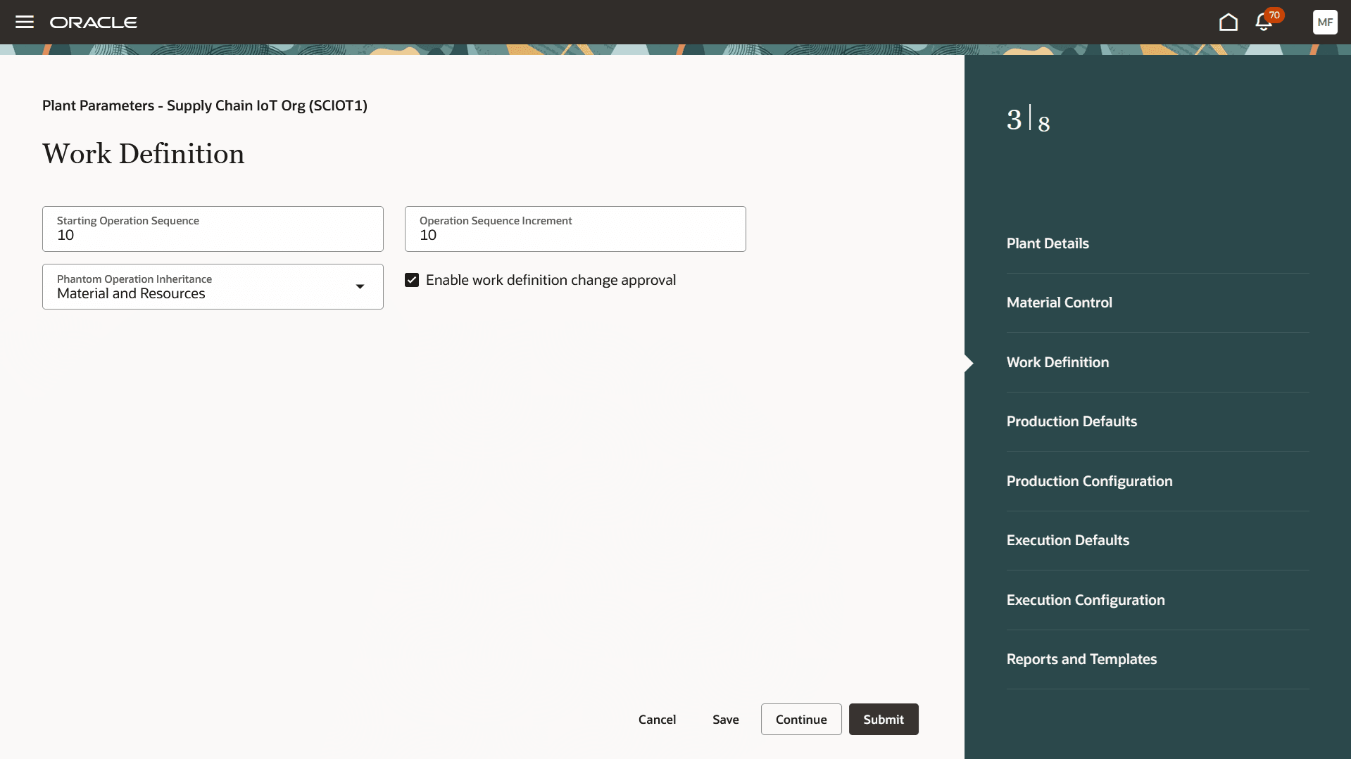 Enable Work Definition Change Approval Plant Parameter
