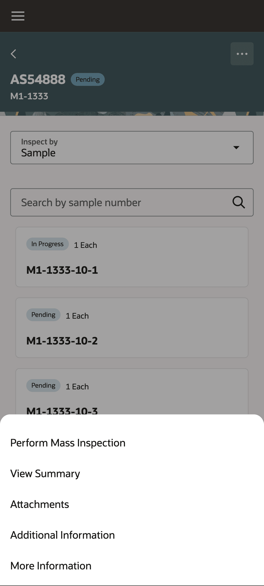 Inspect by sample for mass inspection