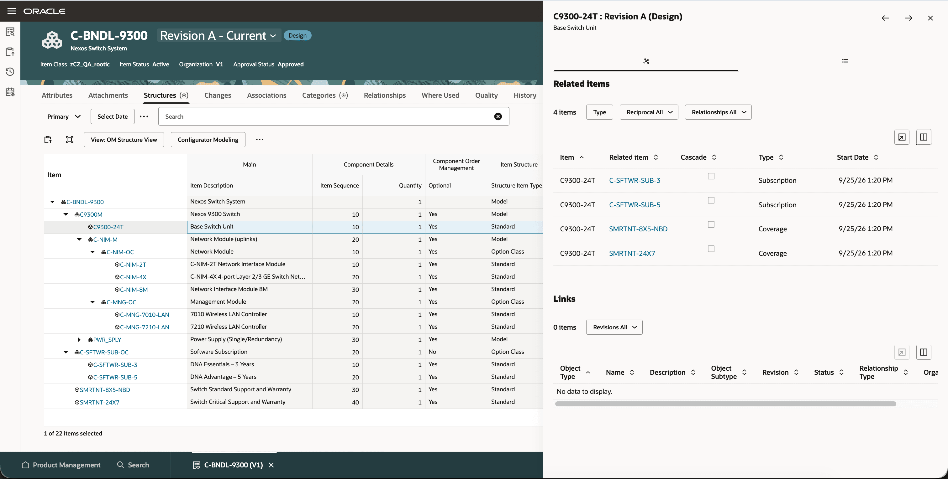 View of related coverages and subscriptions for an item