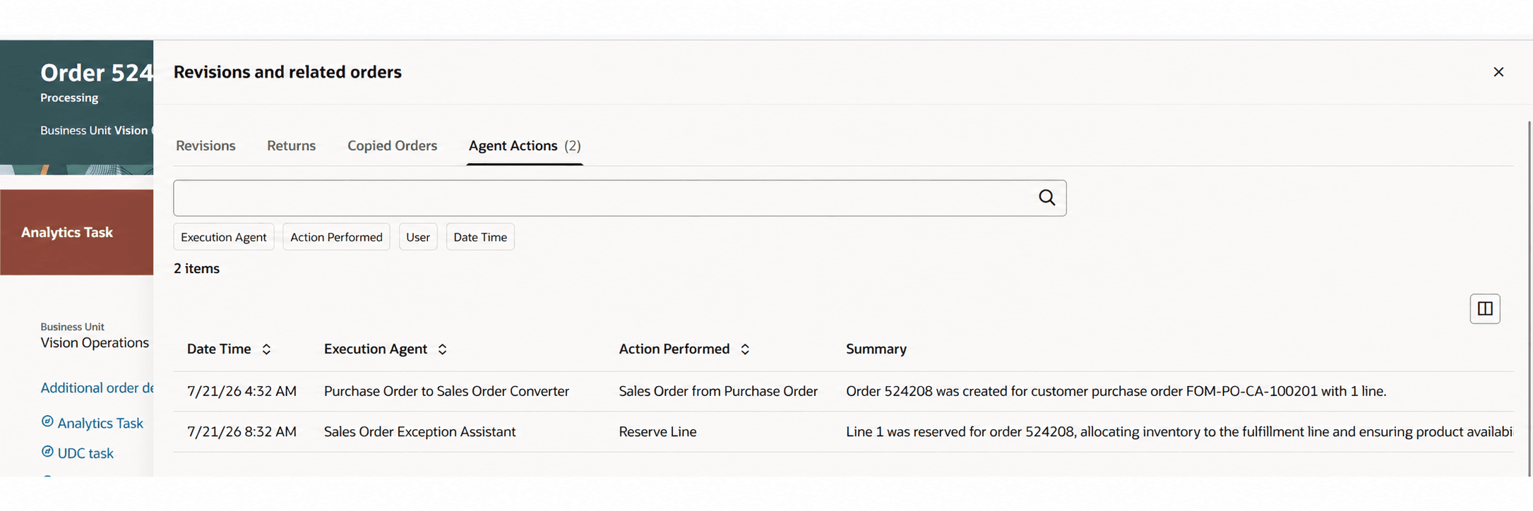 View Agent Actions