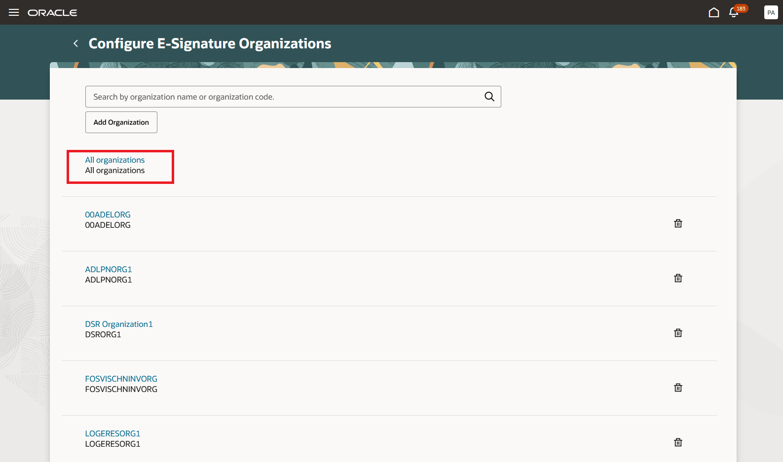 Enable transaction for all organizations