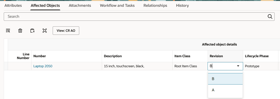 Add a past revision as an affected object