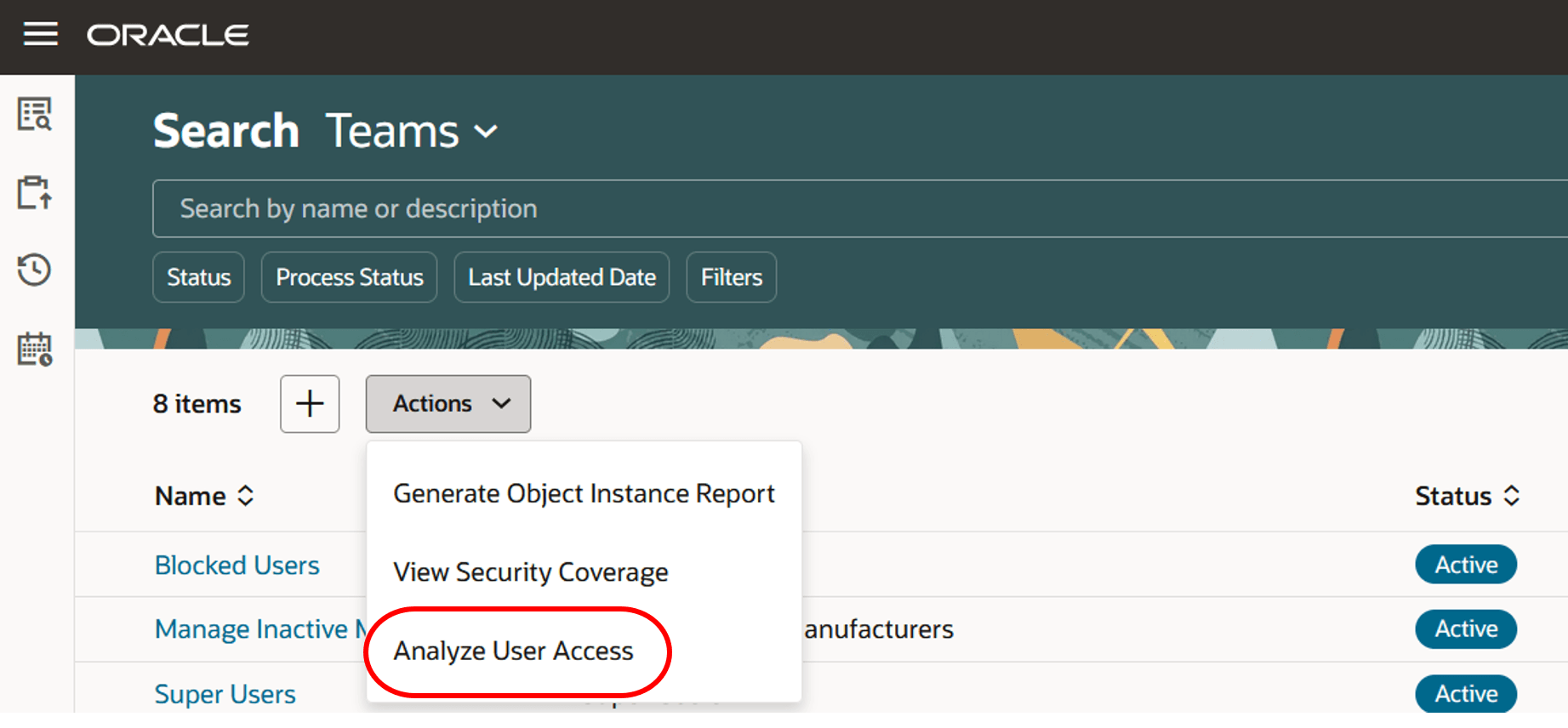 The analyze user access action on the search teams page