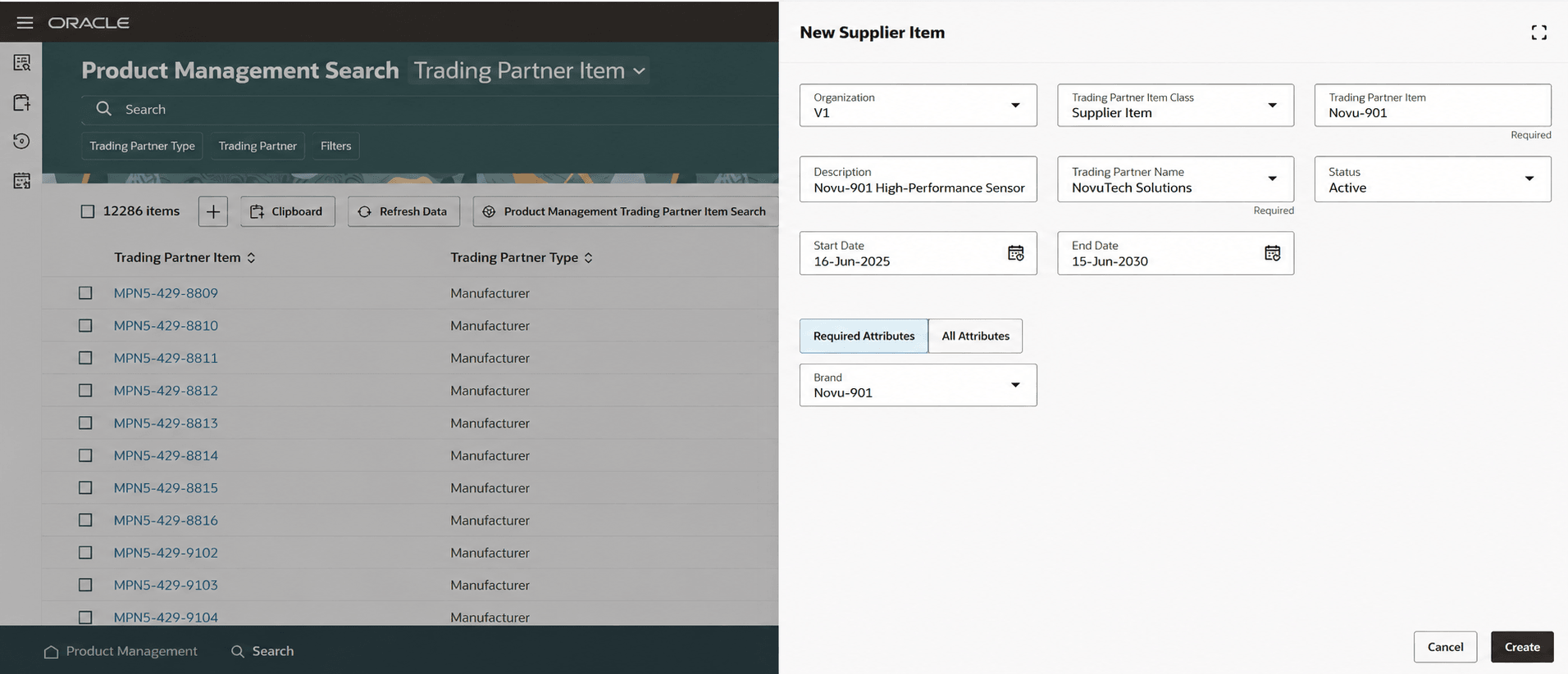Creating a trading partner item: Required Attributes