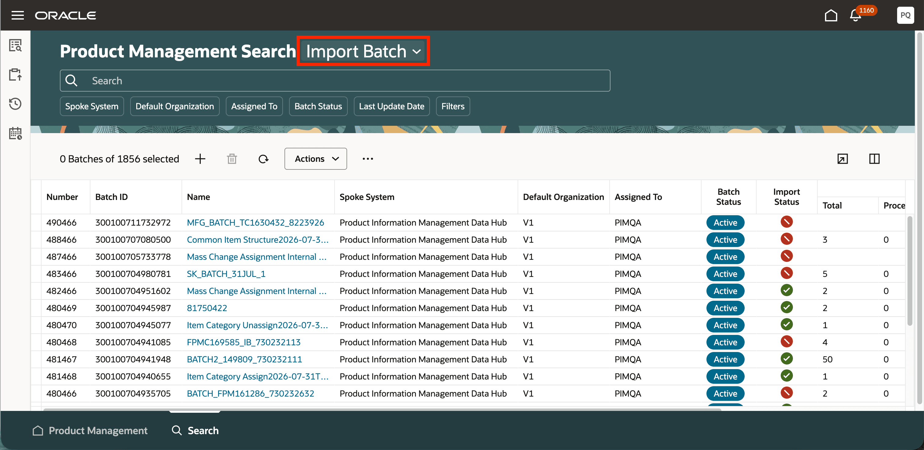 Product Management import batch