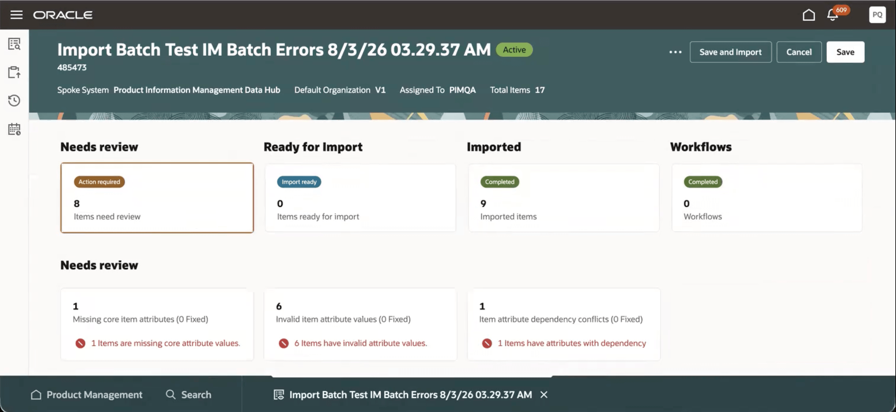 Import batch: Needs review card