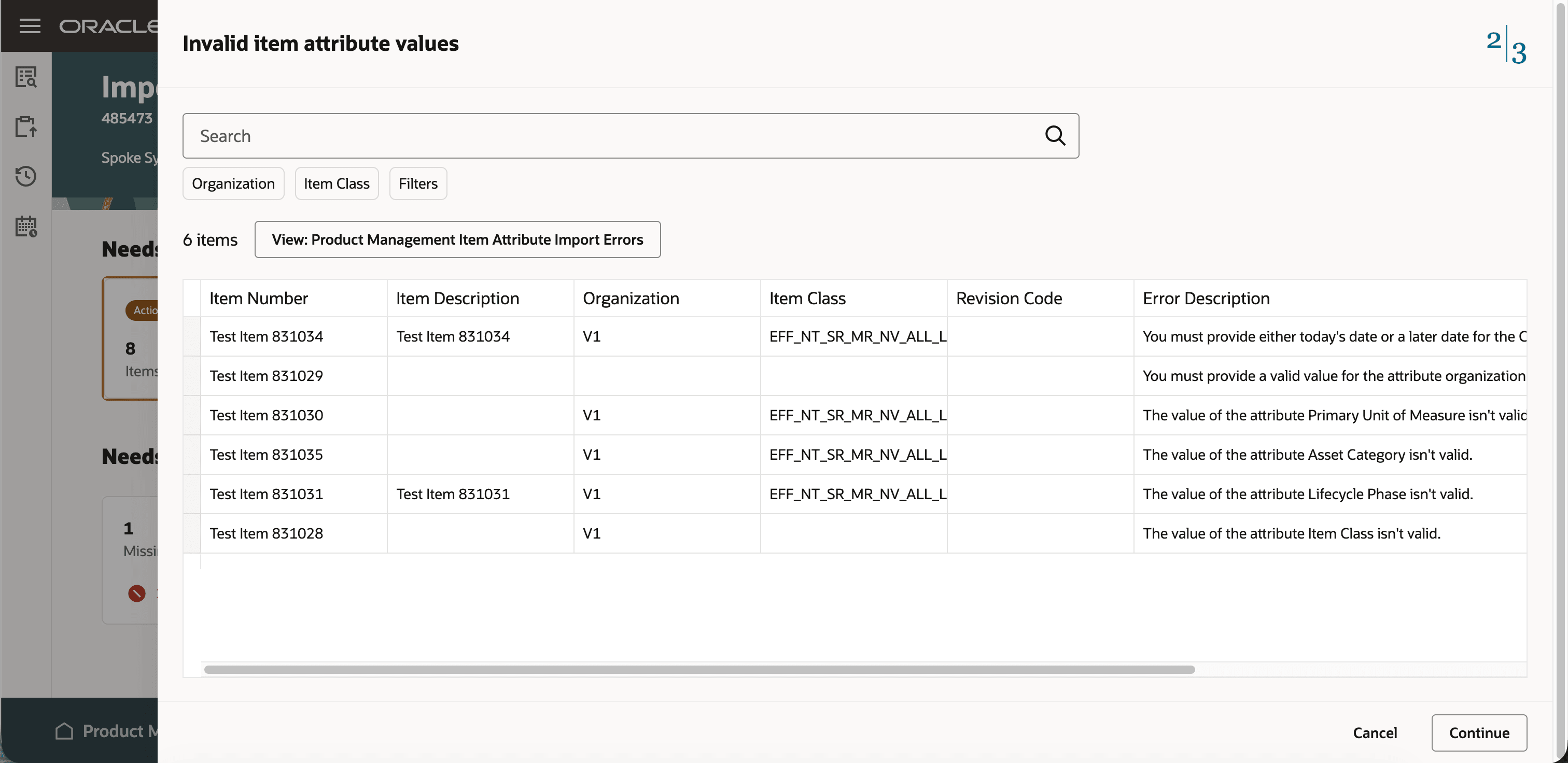 Import errors guided process
