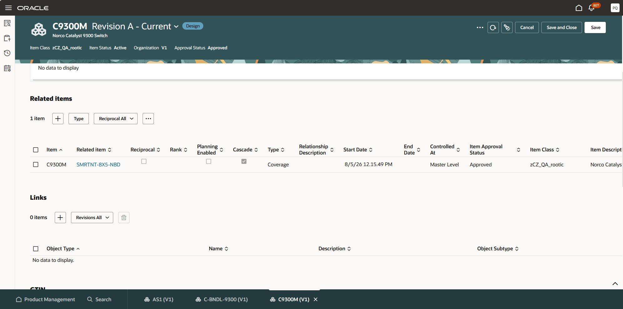 ATO item with related item relationship for a coverage with Cascade attribute enabled