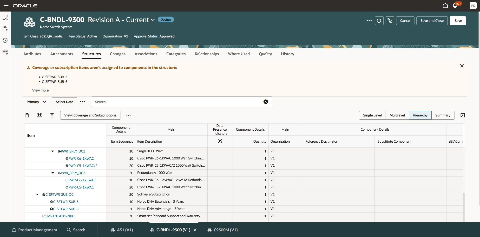 Coverage and subscription error report for components
