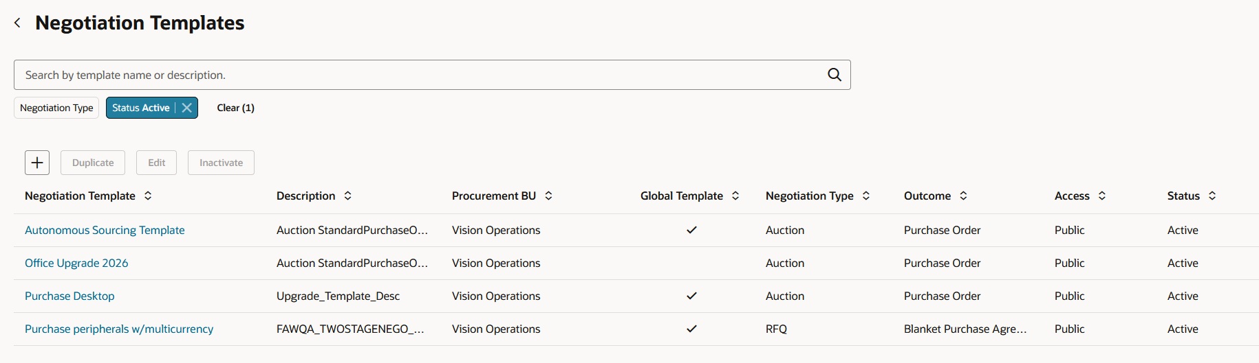 Manage Negotiation Template