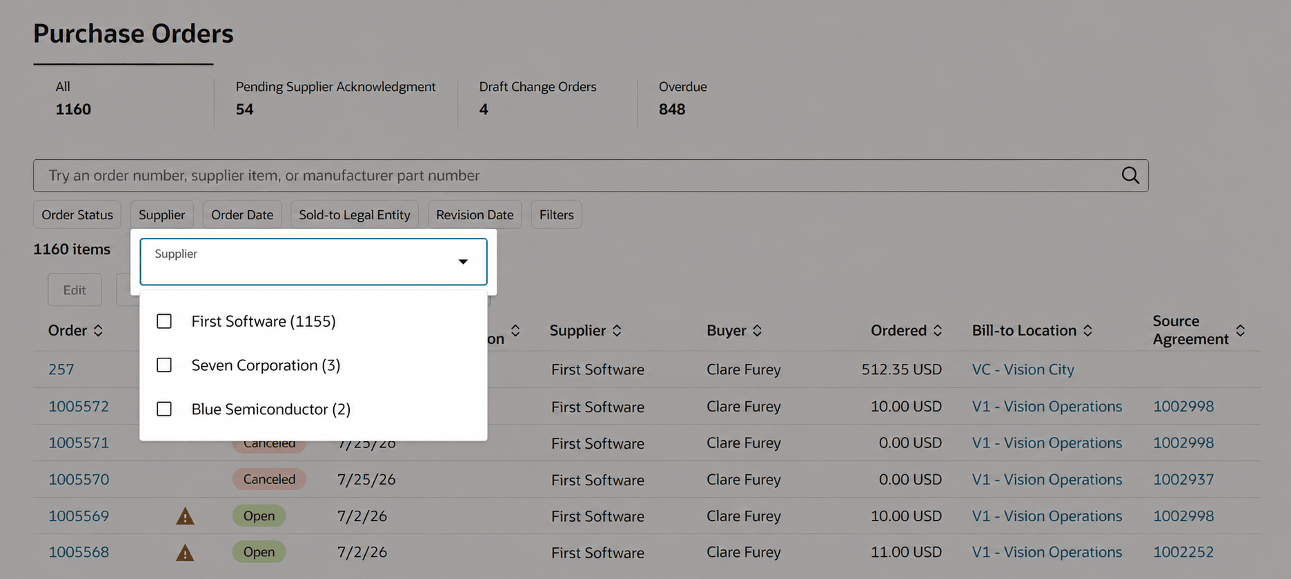Select a supplier to manage orders