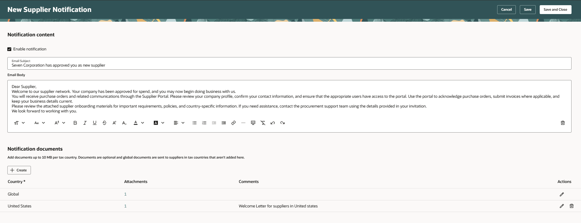 New Supplier Notification