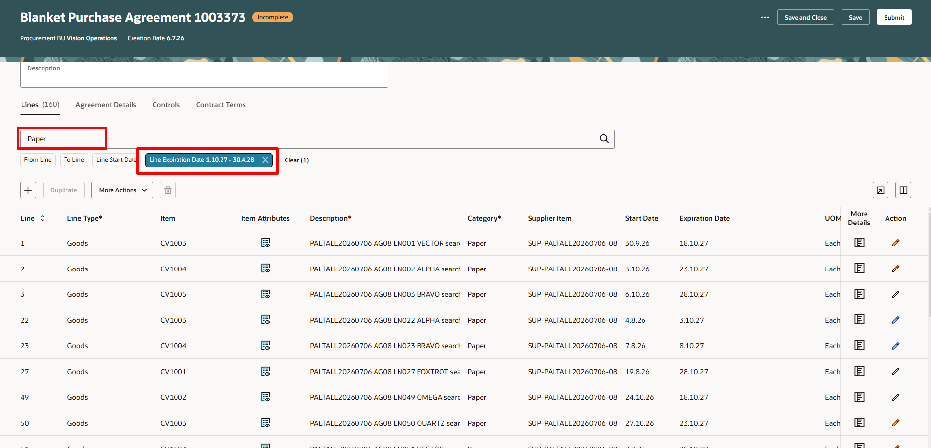 Search on Edit Purchase Agreement