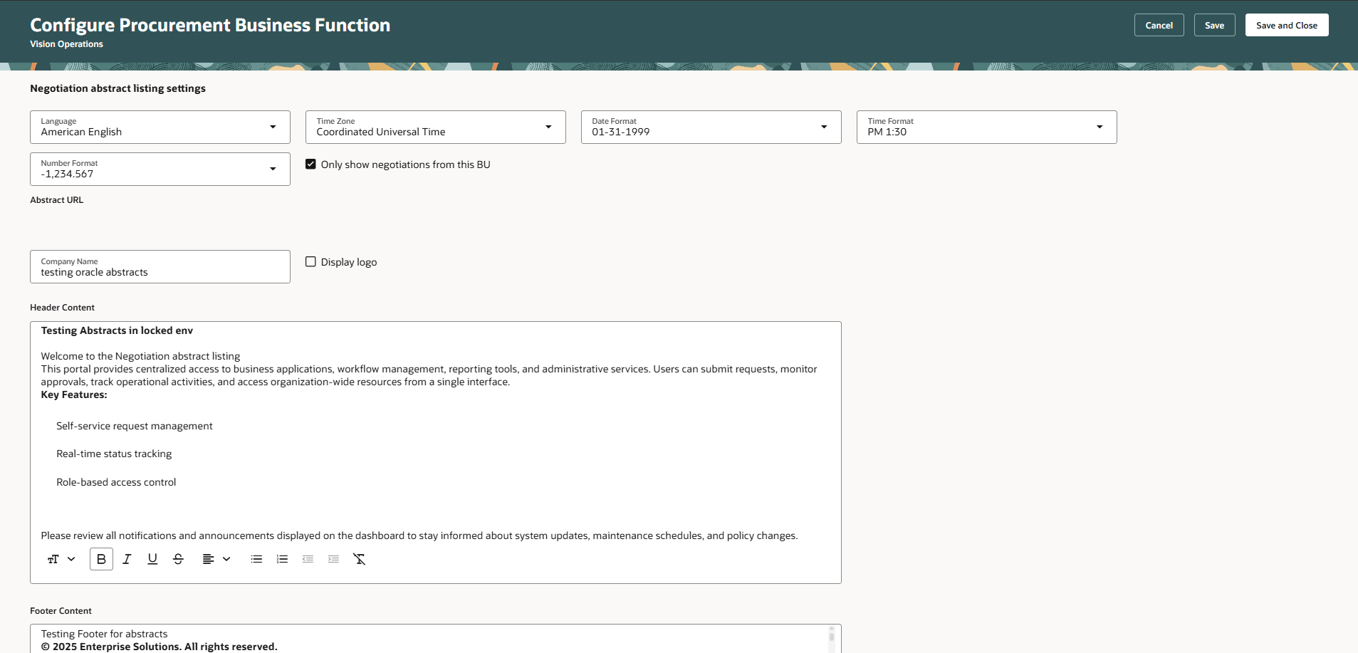 Negotiation Abstract Listings Settings