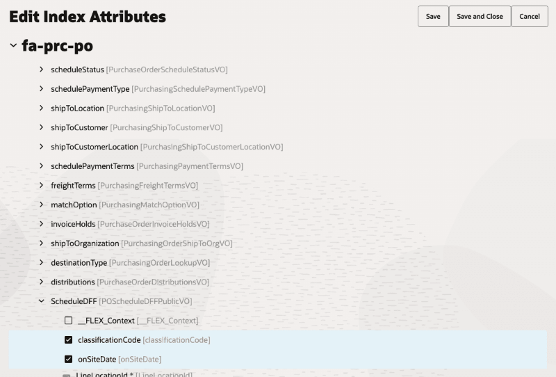 Enable Flexfield Segments in the Index