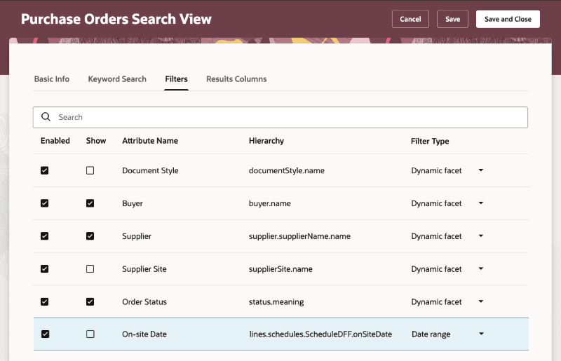 Enable Flexfield Segments in the Search View