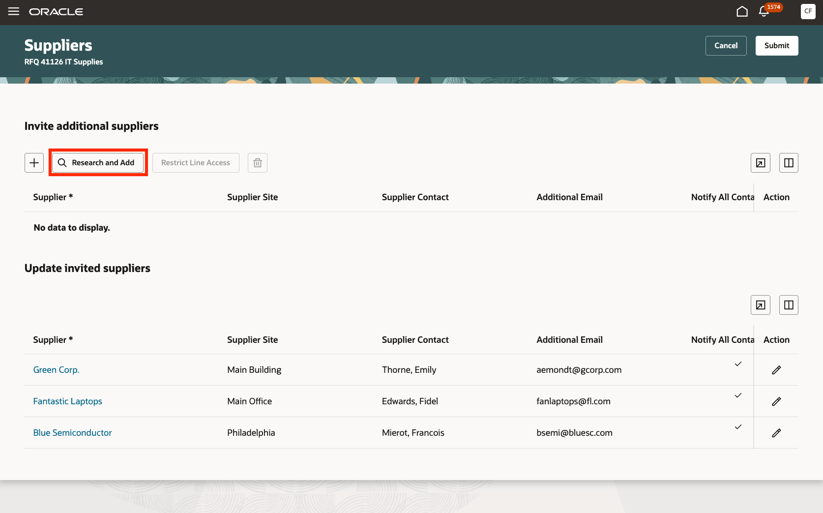Manage suppliers - research and add suppliers