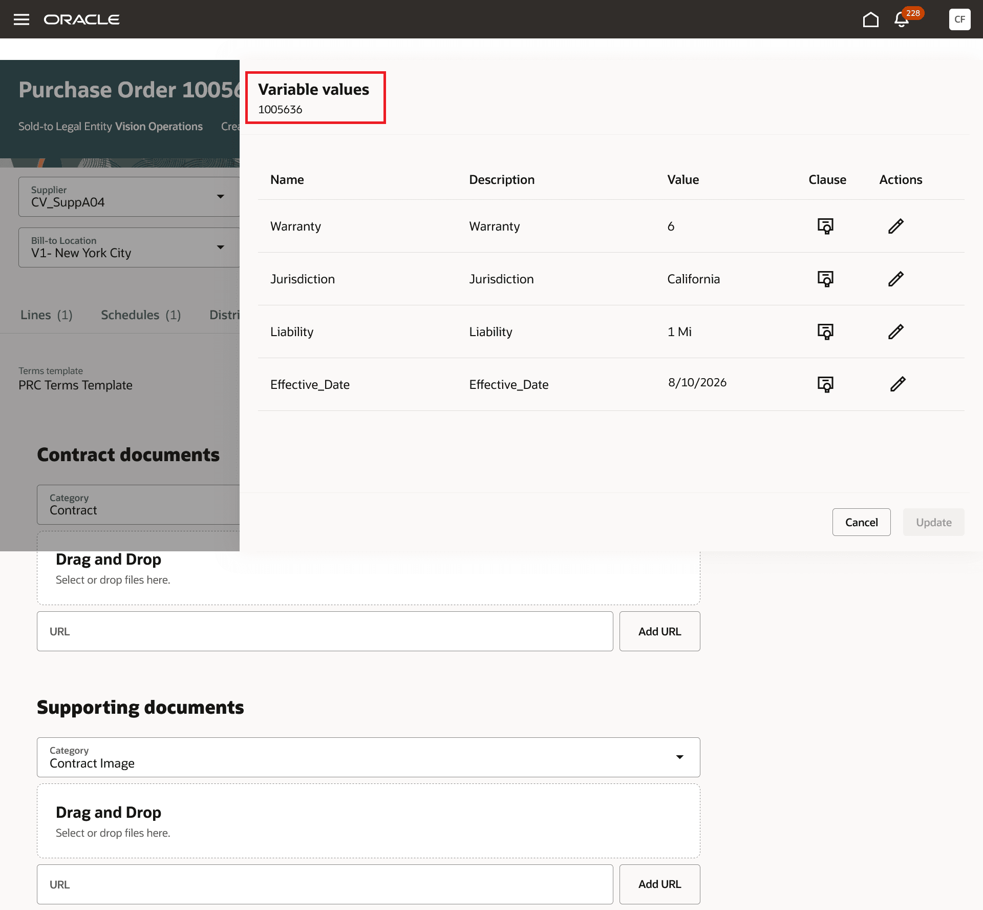 Edit Contract User Variable Values