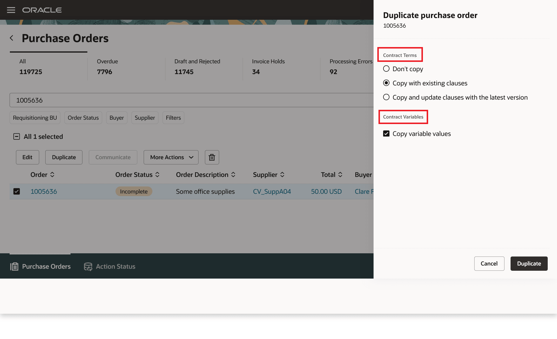 Purchase Order Duplication