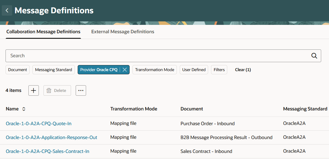 Oracle CPQ Message Definitions