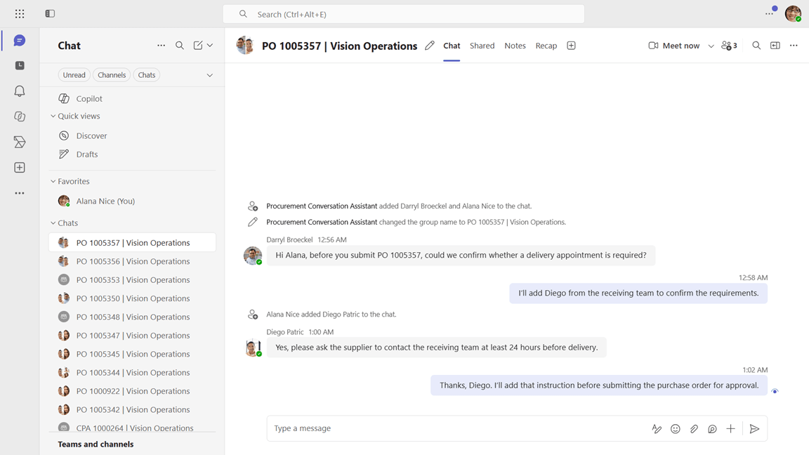 Collaborate with the document buyer and add participants to the Microsoft Teams conversation