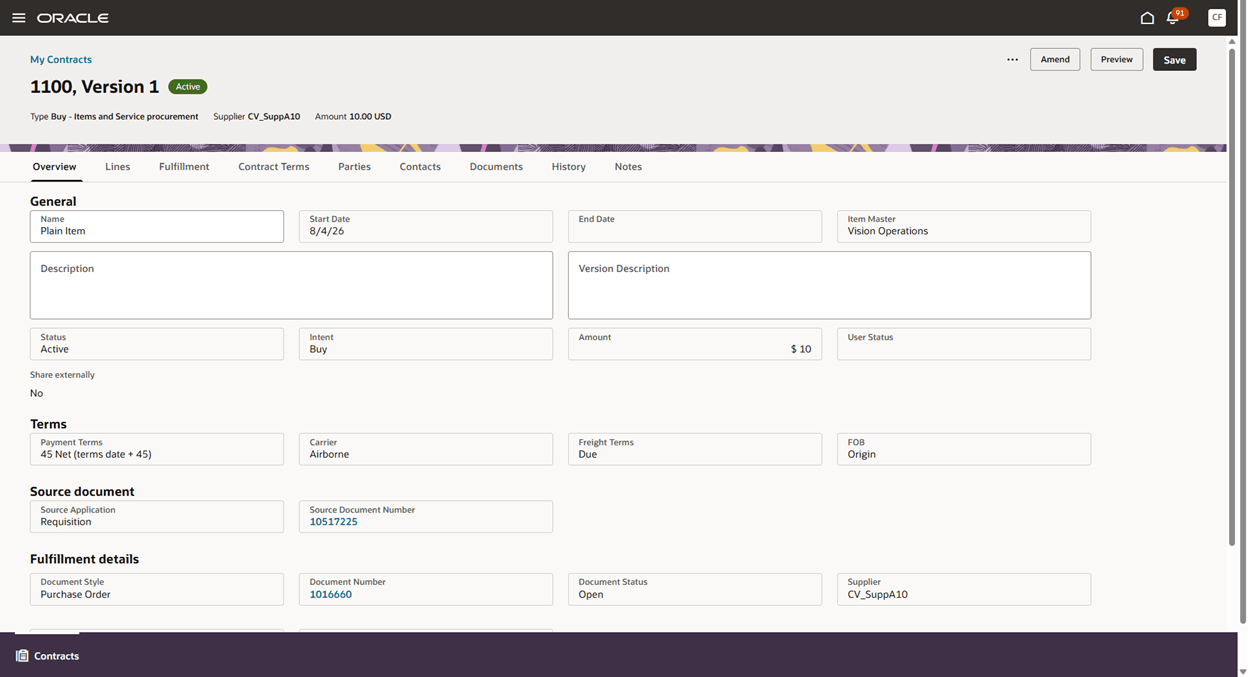 View Contract Details from the Purchase Order Search Results