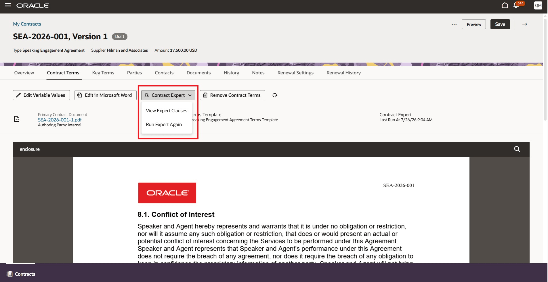 Contract Expert Actions
